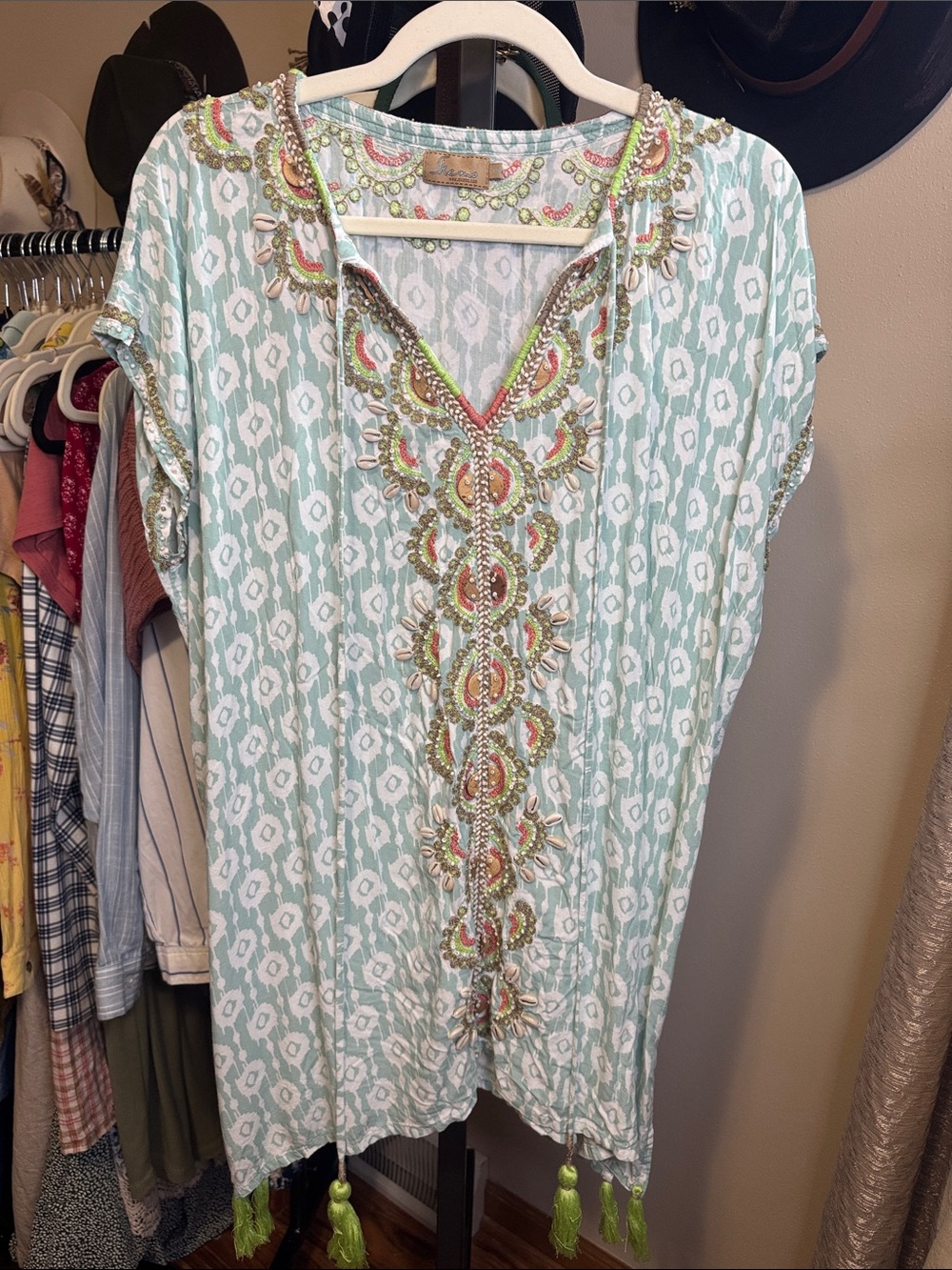 Embroidered Mint Tie-Front Women’s Top